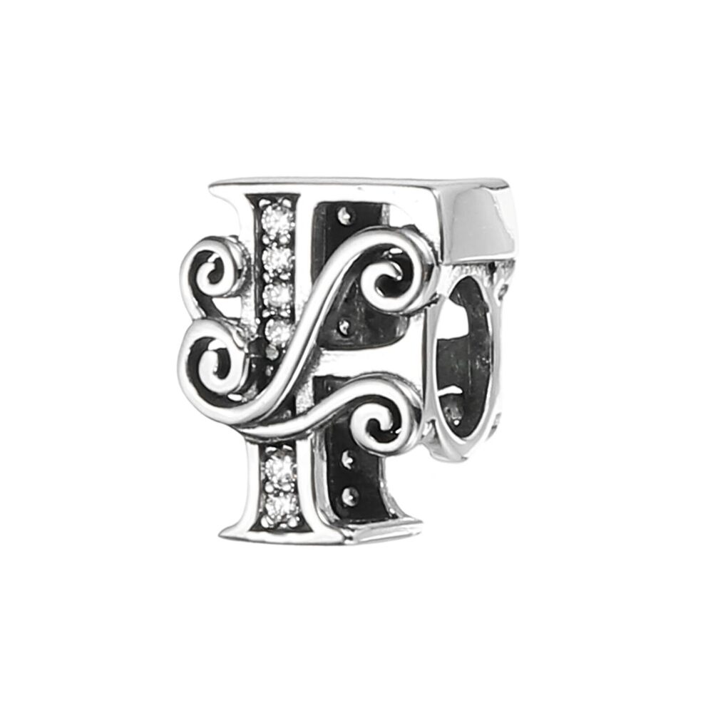 3408 925 Sterling Silver Letter Charm, Alphabet F Letters Bead Charm